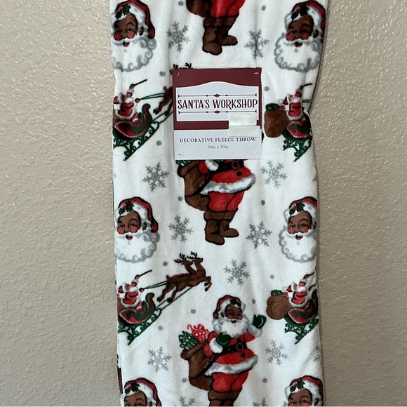 African American Santa in His Sleigh Fleece Throw - Picture 2 of 4